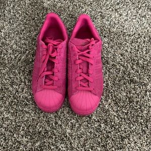 Hot pink suede superstar adidas. Worn once.